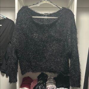 Forever 21 Black Fuzzy Crew Neck Sweater